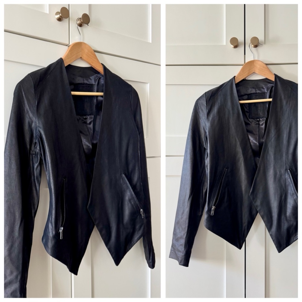 MY TRIBE Genuine Leather Waterfall Jacket, Draped Open Moto Zip Pockets sz. XS - Picture 3 of 17
